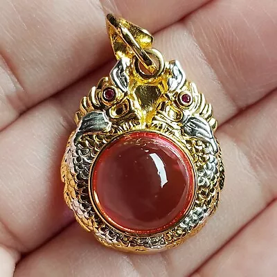 Naga Eye Orange Gem Phaya Nak Thai Buddha Amulet Pendant • $34.40