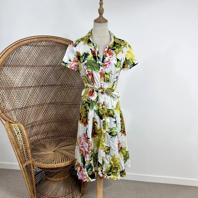 $38 • Buy Charlie Brown Dress Size 10 S Floral Flower Print Tea Dress Button Up