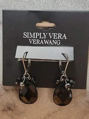 Simply Vera Vera Wang Dark Silver Tone Black Beaded Drop Earrings 1.5  New • $12