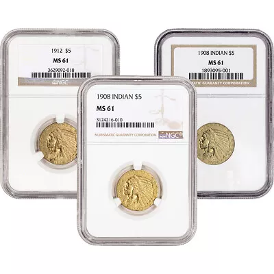US Gold $5 Indian Head Half Eagle - NGC MS61 - Random Date And Label • $705.25