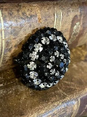 Vintage Brooch Black Old Jewelry Large Crystals White Estate • $38.42