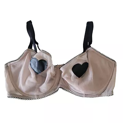 Victoria Secret Push Up Without Padding Bra 34DD Black Hearts Over Sheer Bra • $17.95