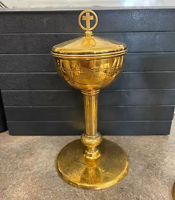 Vintage Gold Plated Sterling Silver Catholic Chalice W/ Lid _ 25 Ozt Sterling • $1800