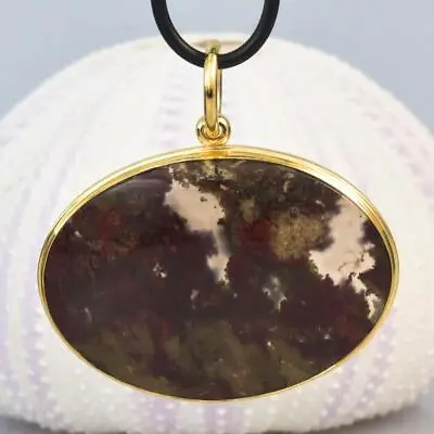 Pendant Moss Agate Cabochon & 18K Gold Vermeil Over Sterling Silver 16.07 G • $116