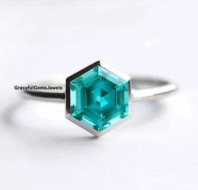 Hexagon Paraiba Tourmaline Ring- 925 Sterling Silver Engagement Ring For Women • $64