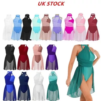 UK Women Girls Sleeveless Halter Neck Ruffle Leotard Lyrical Dancewear Costumes • £5.24