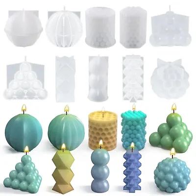£4.79 • Buy 3D Candle Moulds Geometric Shape DIY Soap Candle Making Wax Silicone Molds 67UK