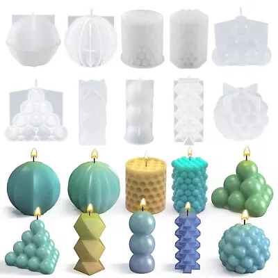 £4.55 • Buy 3D Candle Moulds Geometric Shape DIY Soap Candle Making Wax Silicone Molds 67UK