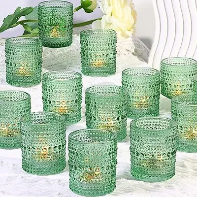 24 Pcs Green Votive Candle Holders - Glass Tea Lights Candle Holder In Bulk T... • $33.26
