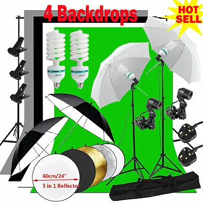 Photo Studio Backdrop Soft Umbrella Background Support System Stand Lighting Kit • £126.99
