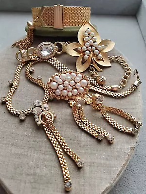 Vintage Costume Rhinestone Pearl Mesh Wearable Jewelry Estate Lot • $55