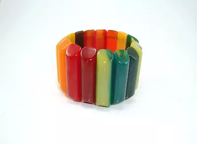 Vintage Multicolor Rainbow Bakelite Stretch Beaded Bracelet • $95