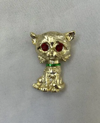 GERRY'S Cat Faux Ruby Eyes Rhinestones Gold Tone BROOCH Pin Vintage Jewelry • $8
