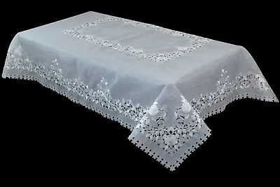 White Silver 54x72 Embroidery Rectangle Organza Tablecloth Napkin Wedding Bridal • $45