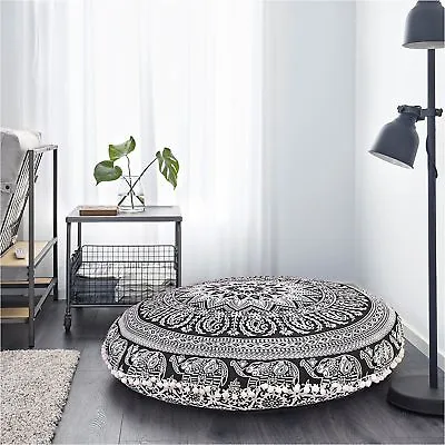 £17.44 • Buy 82 Cm Black & White Elephant Mandala Floor Pillow Meditation Round Cushion Cover
