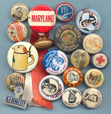 18 Vintage Pins Political & Misc.  FREE SHIP • $25