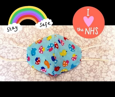 £6 • Buy Childs Bird Turquoise Face Mask Protection Reversible Washable Double Cotton