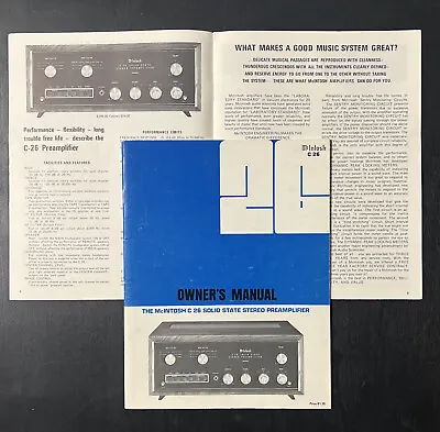 Vintage Original McIntosh C26 Manual McIntosh Brochure 1960’s-70’s NEW • $50