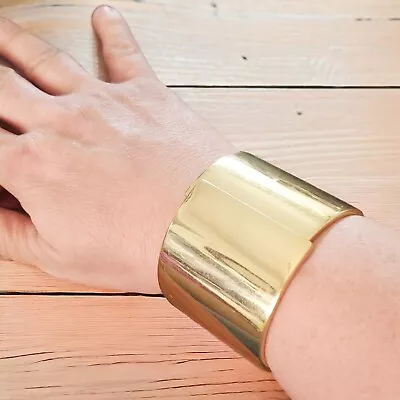 Vintage Chunky Bracelet 1980's Wide Gold Tone Modernist Hinged Cuff  • $20