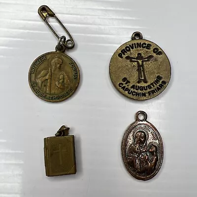 H4 Lot Brass Copper Mini Bible Locket Saint Jude Thaddeus Vintage Augustine 60s • $7.25