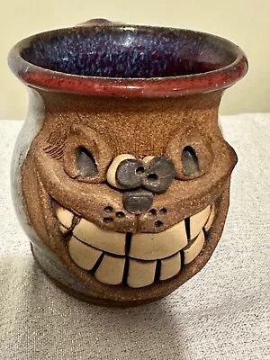 Vintage Mahon Made STONEWARE Pottery Cat Face Mug Artist Signed • $29.99