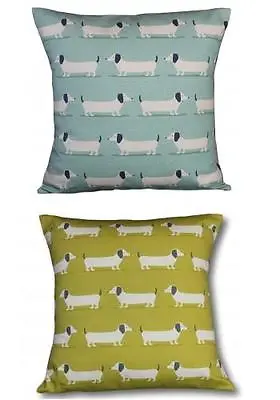 £7.45 • Buy Cushion Cover Made In Fryetts Hound Dog Duckegg Blue Ochre Mustard Dachshund Dog