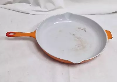£30 • Buy Vintage Le Creuset Orange Flame Enamel Cast Iron Skillet With Double Spout