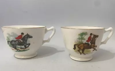 Pall Mall Ware English Bone China X2 Teacups Redcoat Horse Racing And Horn #RA • £2.99