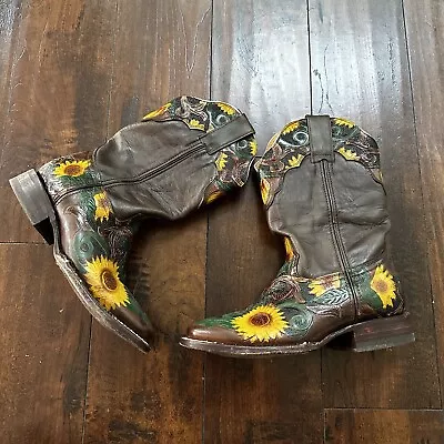 VTG Sunflower Boots Chaparral USA Mexico Size 7 Women’s Cowboy Cowgirl Flowers • $153