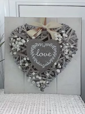 Love Heart Shabby Chic Love SINGLE CANVAS WALL ART Picture Print • £12.10