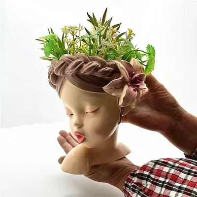 Flower Girl Bust Concrete Planter Silicone Mold Gypsum Resin Succulent Pot Mould • $45.89