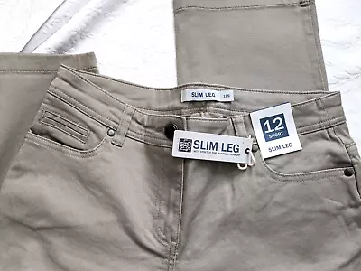 Debenhams New Jeans Sz 12 Short In Tan Colour 'The Collection' Range Slim Leg • £18