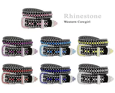 Rhinestone Belt Fashion Bling Crystal Studded Suede Leather Belt 1-3/8  Wide • $15.16