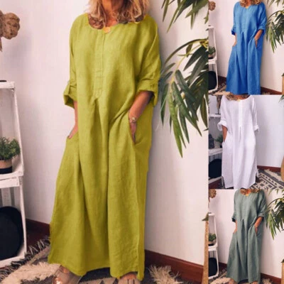 £13.99 • Buy Maxi Dress Uk Kaftan Shirt Dress Baggy Casual Ladies Long Sleeve Women Loose ..