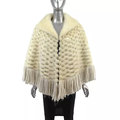 Pearl Mink And Gold Leather Capelet With Fringes- Size M • $192.50