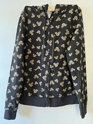 Walt Disney Women’s Animal Print Mickey Mouse Hoodie Jacket Black Leopard Large • $22.99