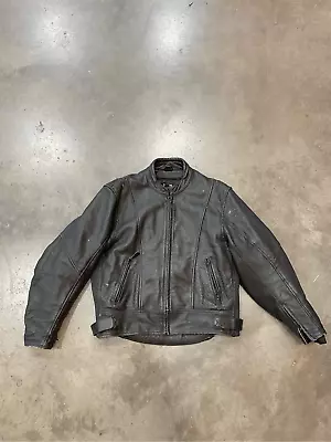 Thinsulate Genuine Black Leather Motorcycle Jacket Heavy Padded Biker Men's XL • $28