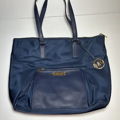 MICHAEL KORS ARIANA NAVY NYLON LARGE TOTE BAG Shoulder Bag Purse Gold Accents • $39.90