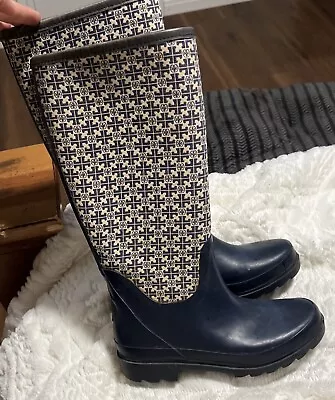 Tory Burch Rain Boots Blue Signature Logo Sz 7 • $59