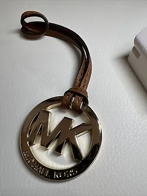 New Michael Kors Gold MK Logo Charm Hang Tag Luggage Color Leather Strap • $14