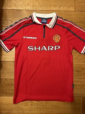 Man United Home Retro Shirt Large Red BECKHAM 7 1999 • £39.99