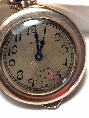 1920 Elgin 14K Gold-filled Pocket Watch Serial #24287958 With 15  Chain • $25