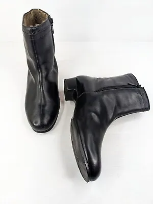 Vintage 80s Black Leather Zip Up Leather Ankle Boots DIONO Size 8.5 • $39
