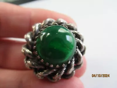 Vintage Silver Tone Green Glass Brooch Pin • $1.99