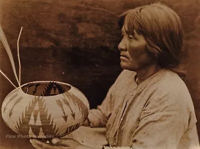 1924/90 EDWARD CURTIS Lake Mono Indian Woman Basket GOLDTONE Photo Art 12x16 • $139.14