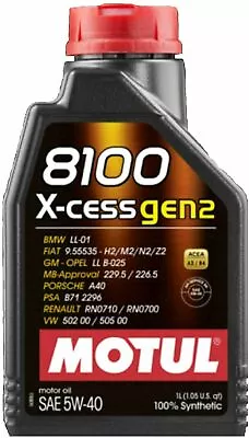 Motul 8100 X-CESS GEN2 5W40 1L Fully Synthetic Engine Motor Oil (Qty 1) BMW VW • $19.45