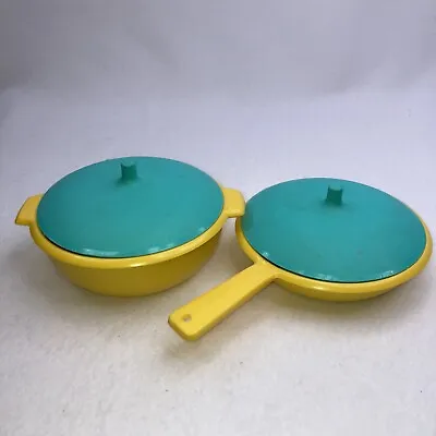 $29.99 • Buy Little Tikes 4 Piece Yellow And Aqua Pot And Pan Lids Vtg See Photos