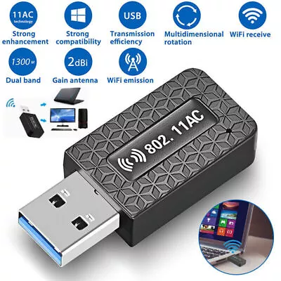 USB 3.0 AC1300 802.11ac MU-MIMO WiFi Wireless Adapter PC Laptop 5GHz Dual Band • $16.87