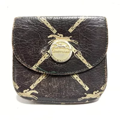 Auth LONGCHAMP - Black Dark Yellow Gold Leather Coin Case • $95