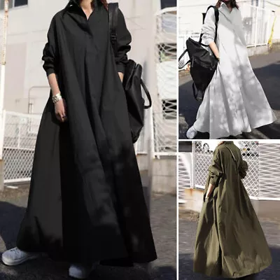 ZANZEA Women Autumn Winter Long Sleeve Maxi Dress Kaftan Abaya Plus Size Caftan • $31.34